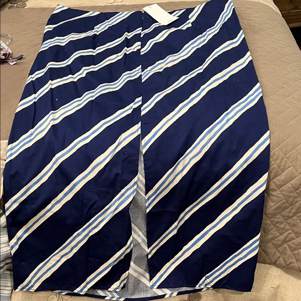 Mango Blue & White Slit Striped Skirt/NWT/12 - Picture 15 of 16